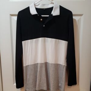 Black and White Colorblock Polo Shirt